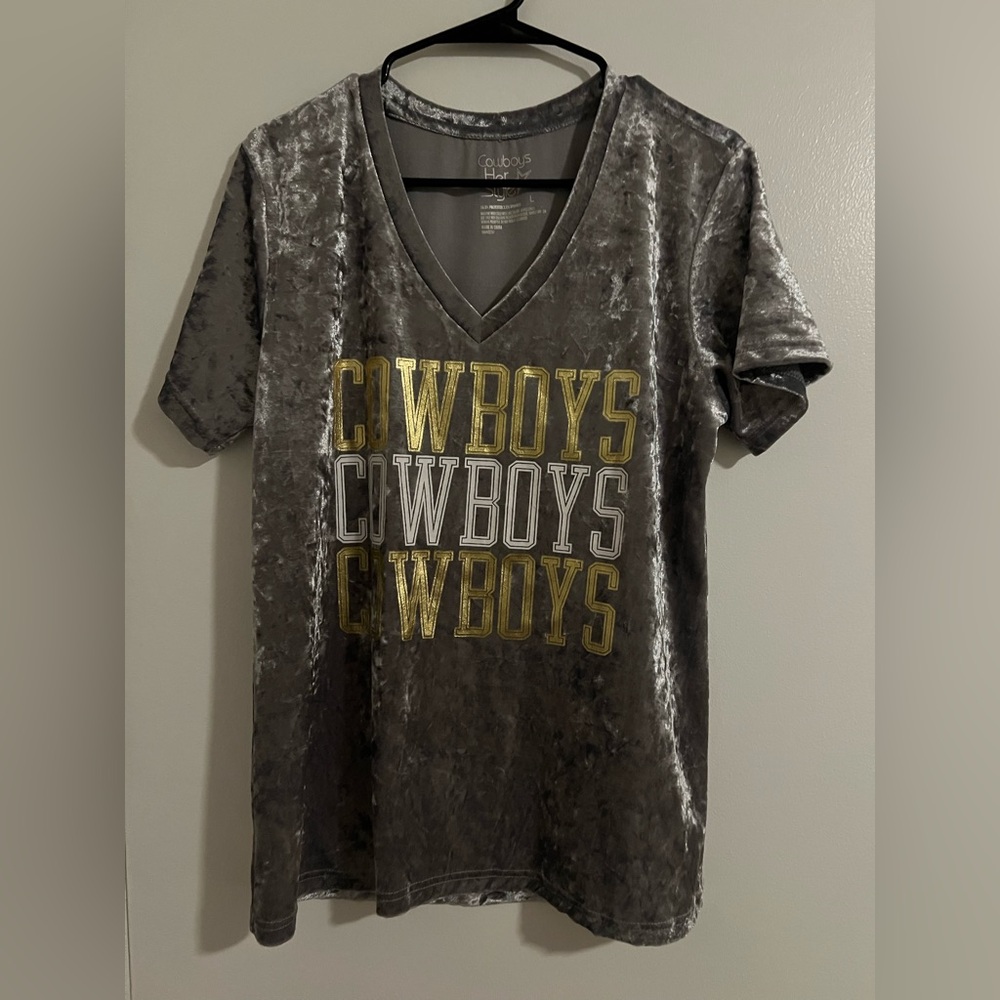 Ladies Dallas Cowboys V-Neck Shirt - Gray and Gold